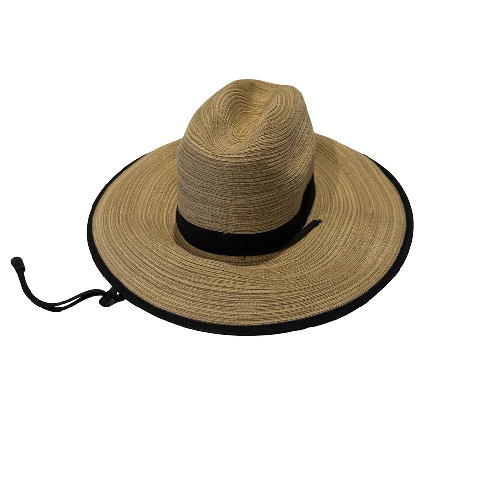 West Marine Islamorada Catamaran Straw Sun Hat UPF 50+ Tan Black Wide Brim O/S